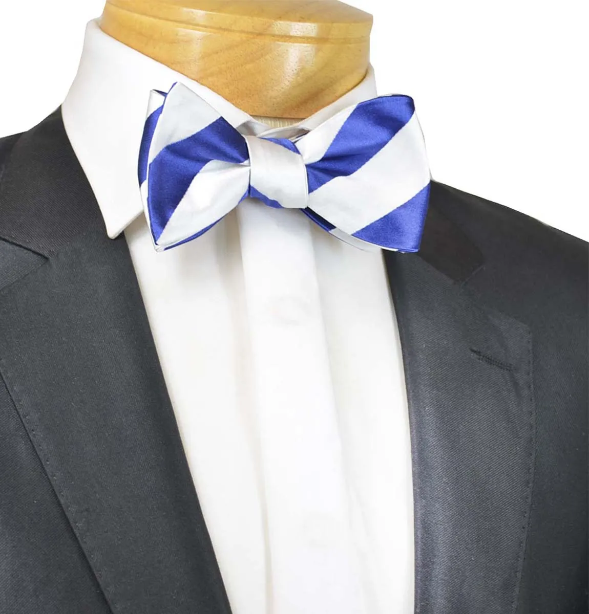 White and Blue Striped Silk Bow Tie