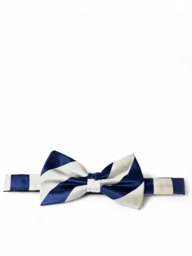 White and Blue Striped Silk Bow Tie