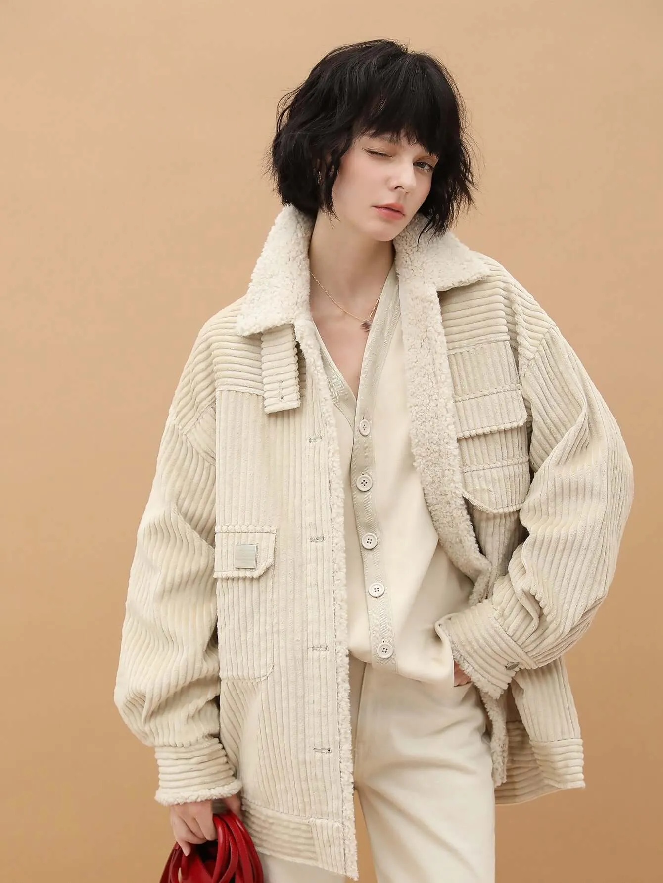 White Oversized Corduroy Parka