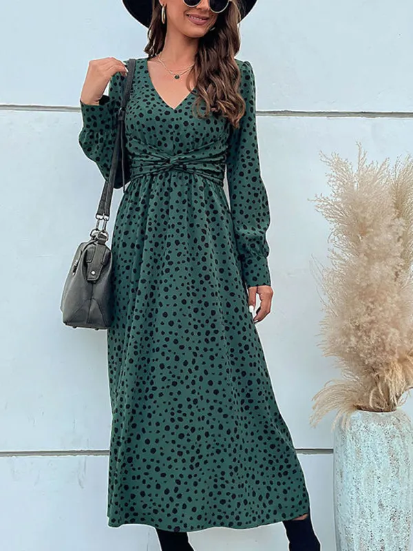 Women's Polka Dot Twist Front Midi Dress