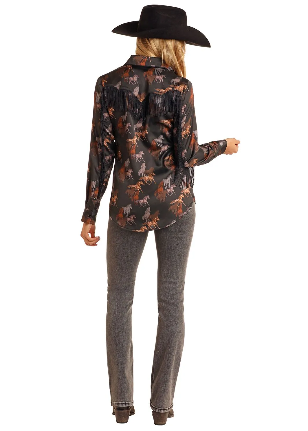 Women's Rock & Roll Satin Horse Print Snap Shirt