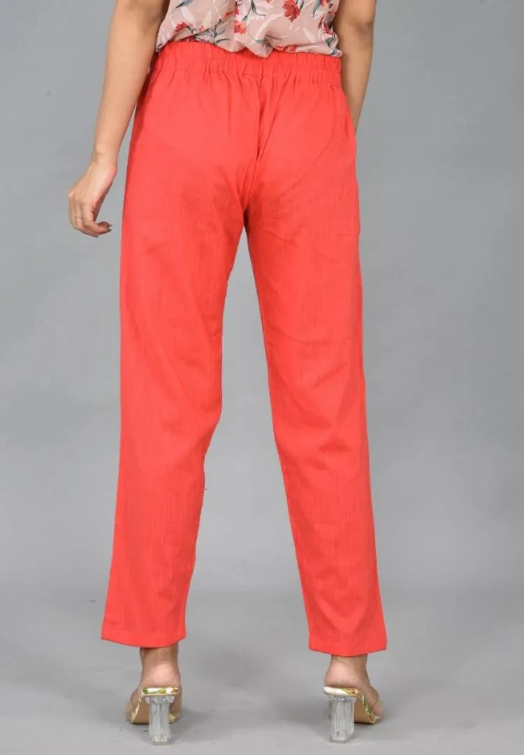 Womens Solid Cotton Slub Knot TRouser with pockets