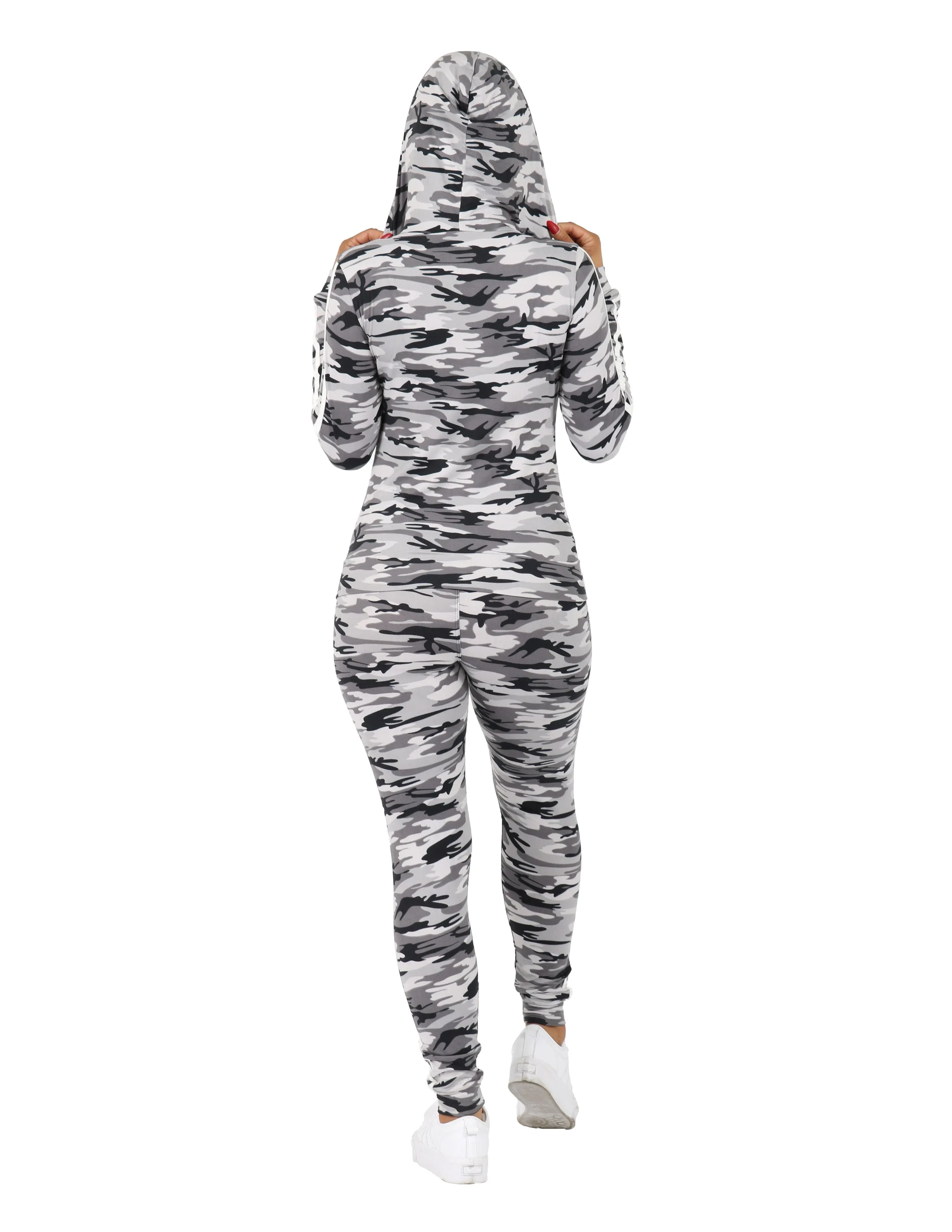 Zip It Up Camo Print Tracksuit  Hoodie and Leggings Set